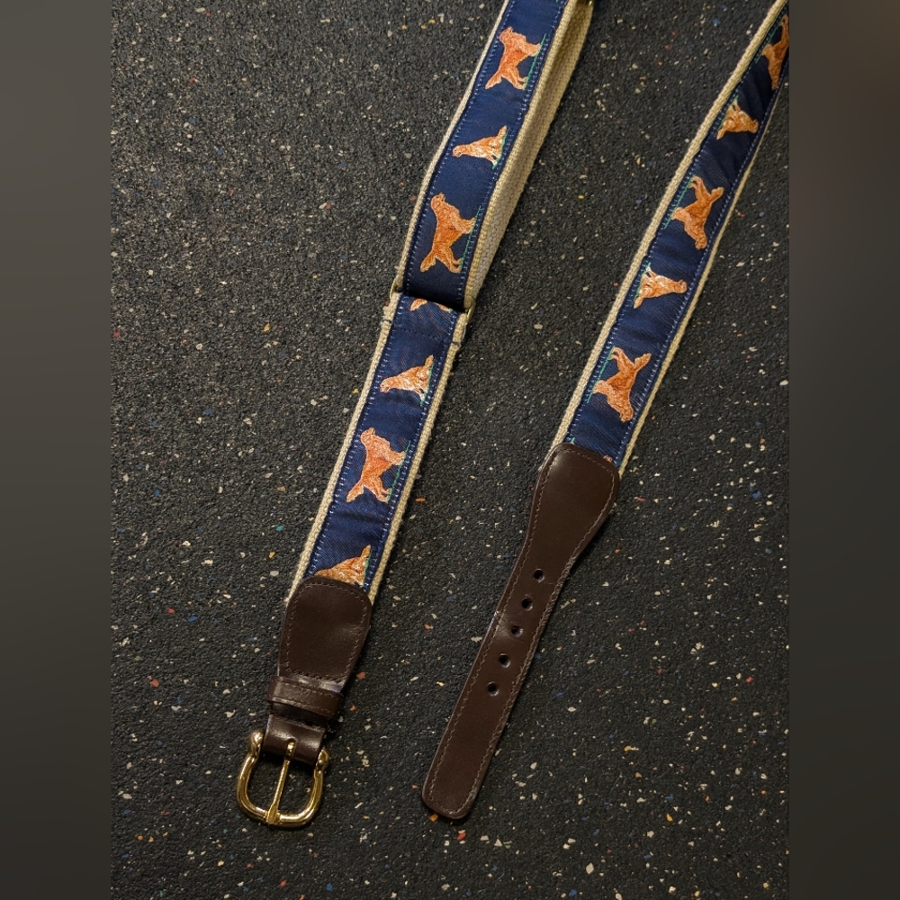 Alynn Vintage Adjustable Length Canvas & Leather Belt Dog Theme Multiple Sizes